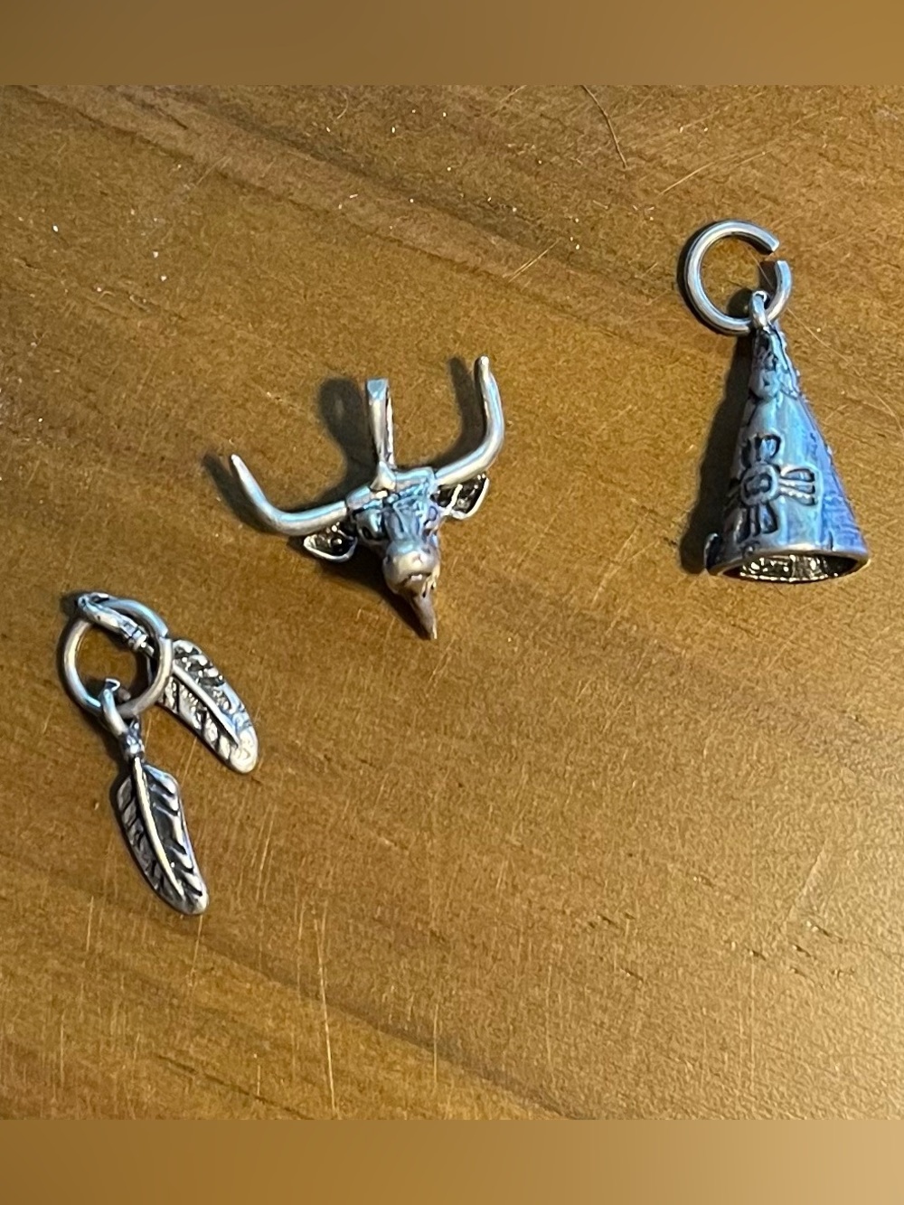 Silver Western Charm Trio - Bull Skull, Feather & Teepee